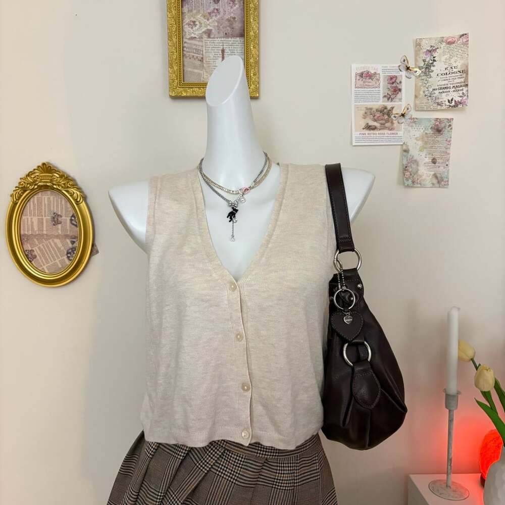 Divided H&M Knit Vest Size S Beige Sleeveless Button Up Cardigan Top